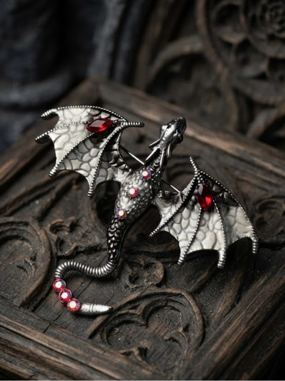 Dragon Brooch - Black and White